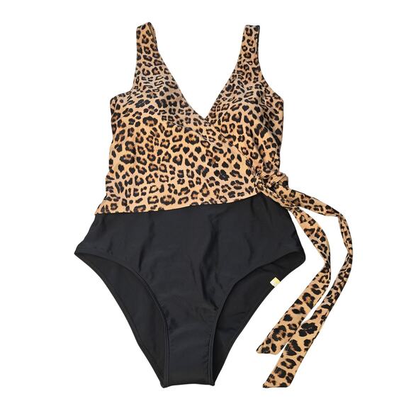 Summersalt Swimsuit Womens Size 8 Leopard Print One Piece Wrap Black Tan Animal - Picture 1 of 9